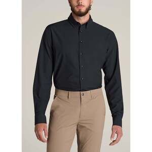 American Tall Traveler Stretch Dress Shirt for Tall Men in Black Size SS / Semi